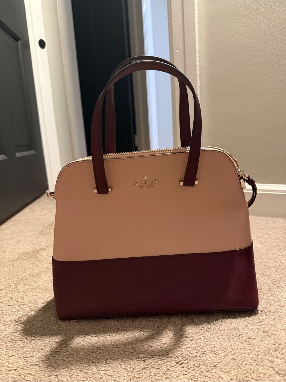 kate spade Two-Tone Pink and Burgundy Saffiano Leather Satchel